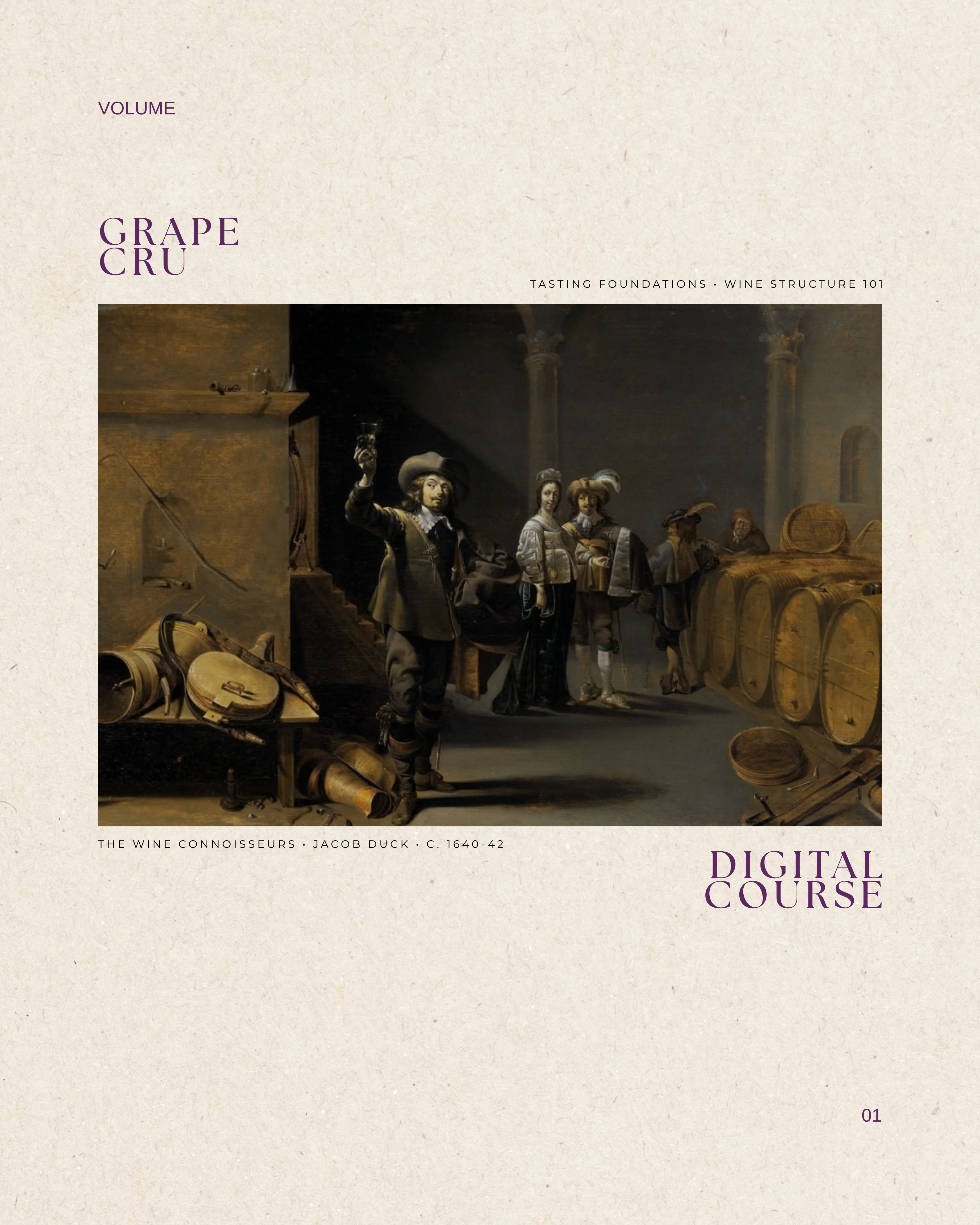 Grape Cru Volume 01 digital wine course cover featuring The Wine Connoisseurs by Jacob Duck.